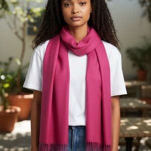 Bright Fuchsia Pink Pashmina Scarf with Fringe | Lightweight Wrap Shawl